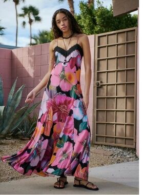 Free People Bloomspell Floral Lace Trim Maxi Dress in Desert Rose - NWT